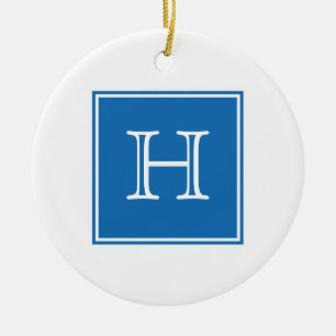 Blue Square Monogram Ornament