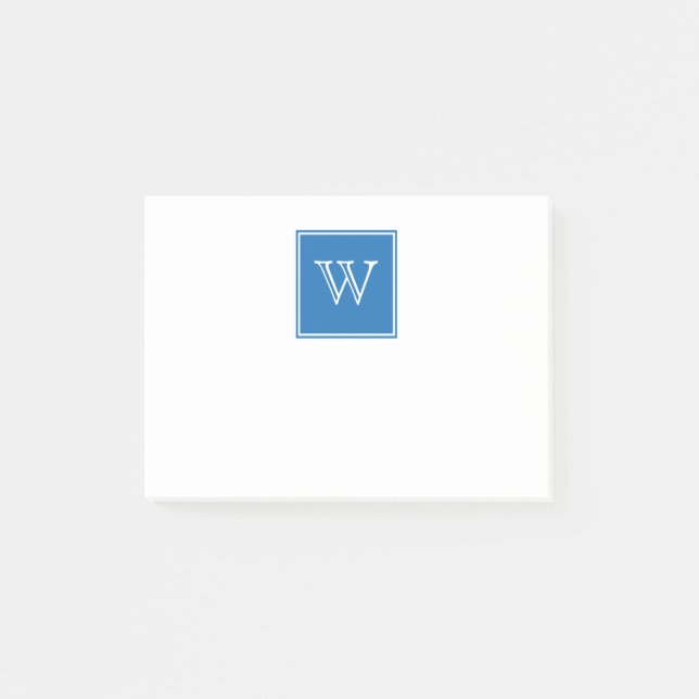 Blue Square Monogram Sticknotes Post-it Klebezettel (Vorderseite)