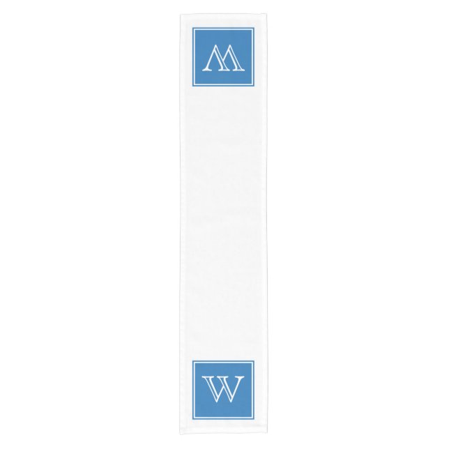 Blue Square Monogram Table Runner Kurzer Tischläufer (Vorderseite)