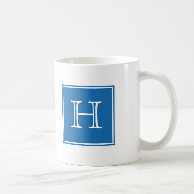 Blue Square Monogram Tasse (Rechts)