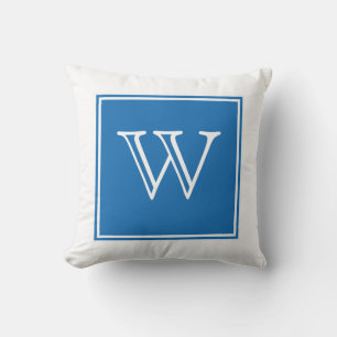 Blue Square Monogram Throw Pillow Kissen