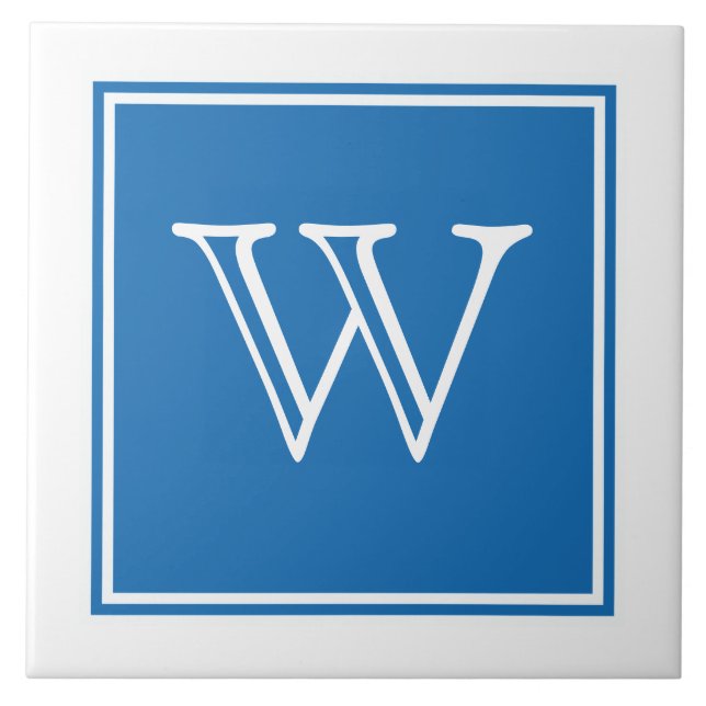 Blue Square Monogram Tile Fliese (Vorderseite)
