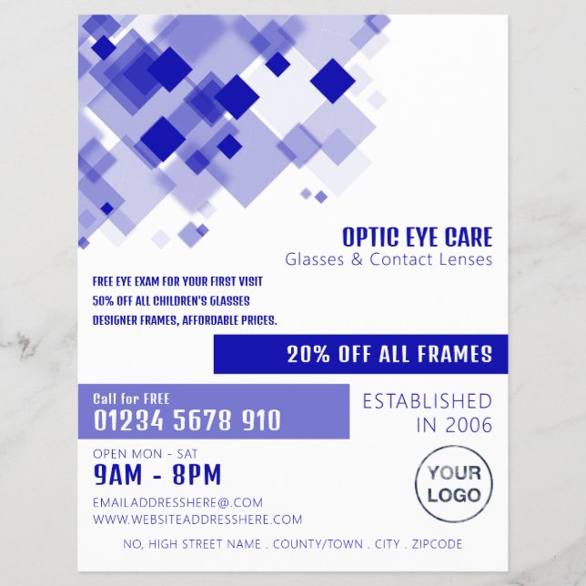 Blue Squares, Optician, Technical Practitioner Flyer (Vorne)