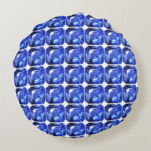 Blue Squarish Pattern Rundes Kissen