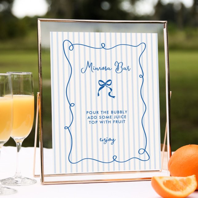 Blue Squiggle Frame Bow Brautparty Mimosa Bar Poster (Von Creator hochgeladen)