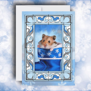 Blue Stached Glass Hamster Weihnachten