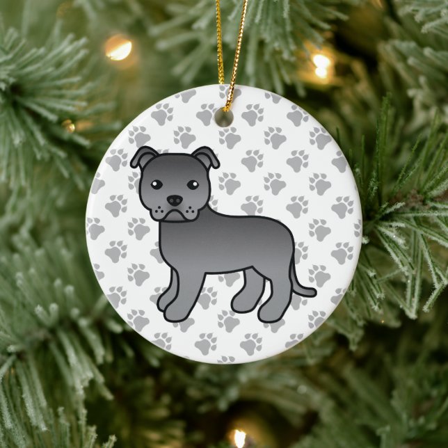 Blue Staffordshire Bull Terrier Niedlich Cartoon D Keramik Ornament (Baum)