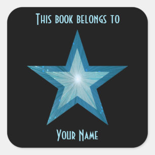 Blue Star Buchzeichen Aufkleber schwarz