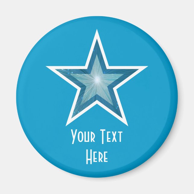 Blue Star "Dein Text" Kühlschrankmagnet blau Magnet (Vorne)