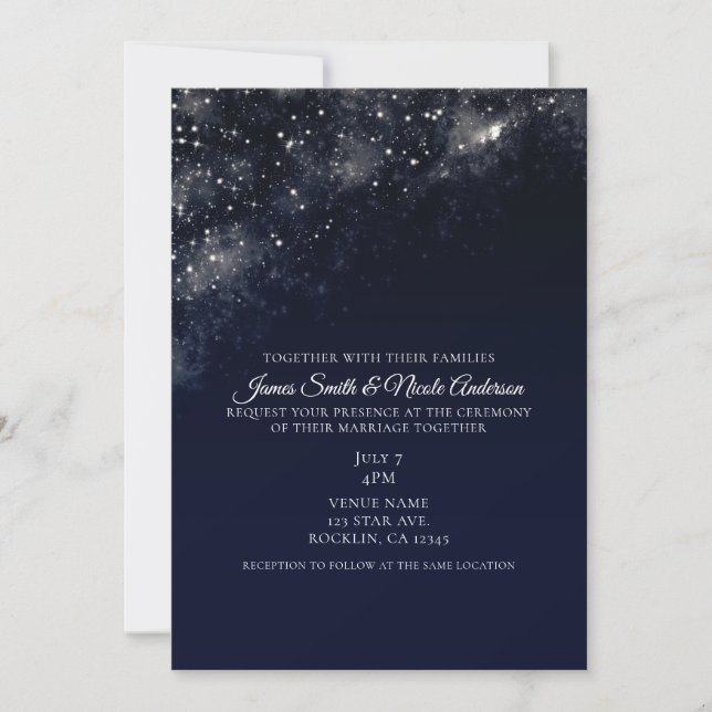 Blue Star Dust Starry Night Sky Wedding Einladung (Vorderseite)