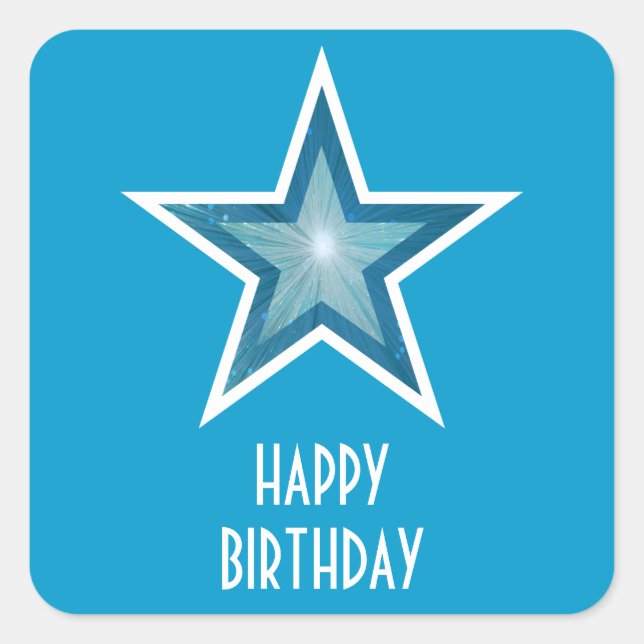 Blue Star "Happy Birthday"-Aufkleber blau Quadratischer Aufkleber (Vorderseite)
