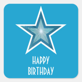 Blue Star "Happy Birthday"-Aufkleber blau Quadratischer Aufkleber