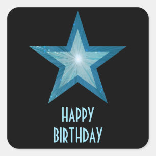 Blue Star "Happy Birthday" Quadrat Aufkleber schwa