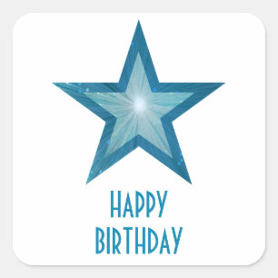 Blue Star "Happy Birthday" Quadrat Aufkleber weiß