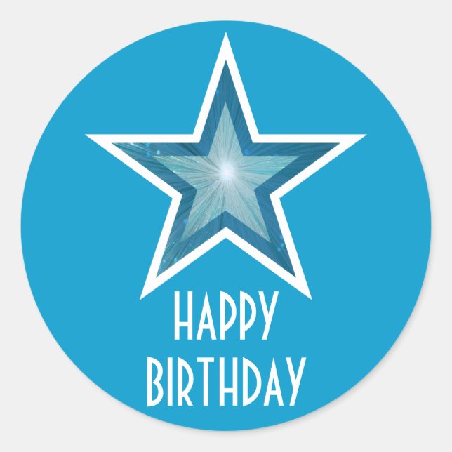 Blue Star "Happy Birthday" Rundaufkleber blau Runder Aufkleber (Vorderseite)