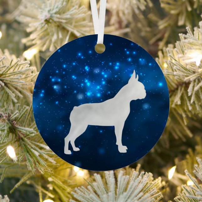 Blue Star Lights Boston Terrier Dog Weihnachten Ornament Aus Metall (InSitu)