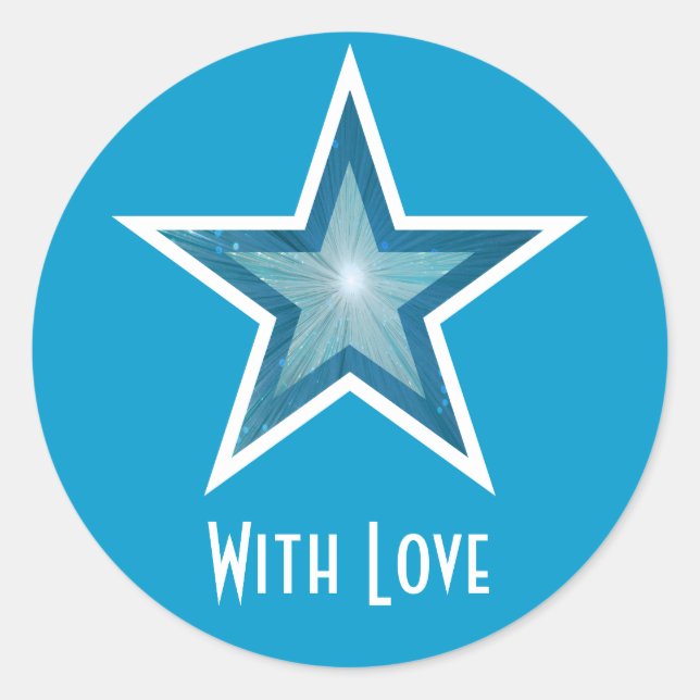 Blue Star "Mit Liebe" Rundaufkleber blau Runder Aufkleber (Vorderseite)