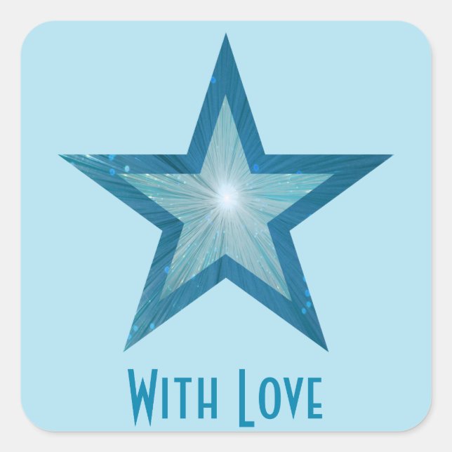 Blue Star "Mit Liebe" viereckiger Aufkleber blass  (Vorderseite)