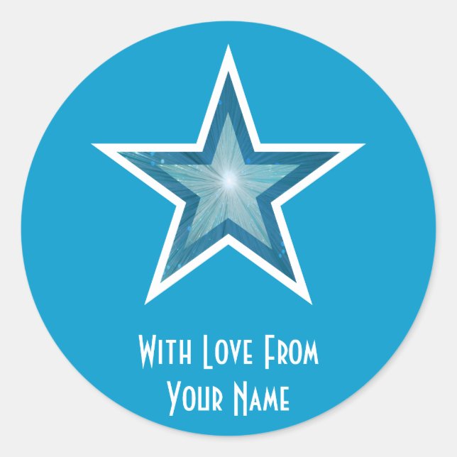 Blue Star "Mit Liebe von", rund Aufkleber blau (Vorderseite)