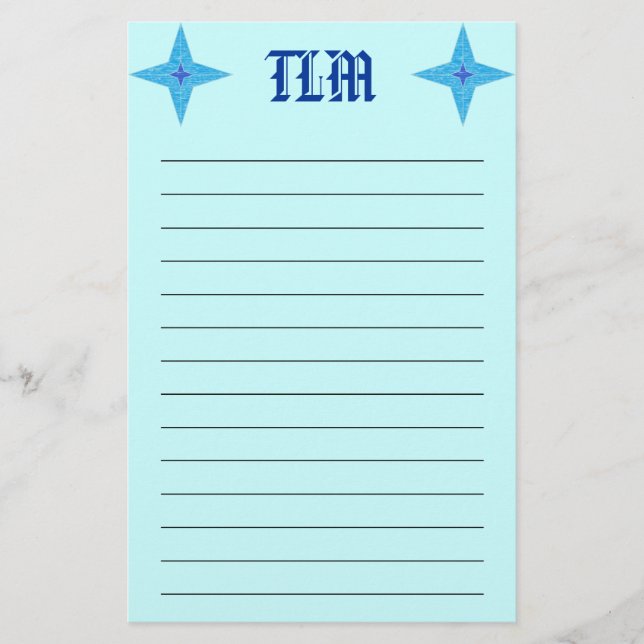 Blue Star Mit Monogramm Stationery Lined Briefpapier (Vorderseite)
