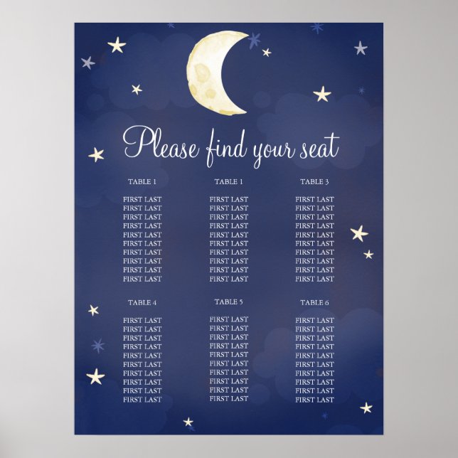 Blue Star Moon Sky Baby Shower Seekarte Poster (Vorne)
