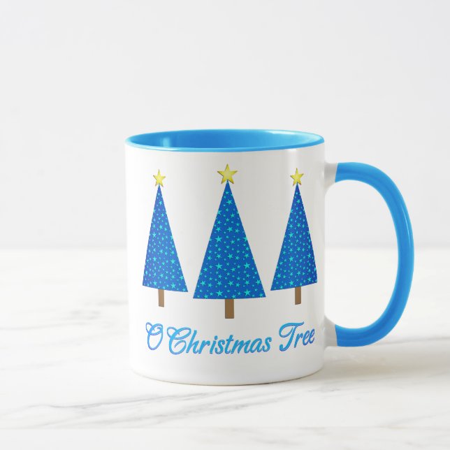 Blue Star Muster Moderne Weihnachtsbaumen Tasse (Rechts)