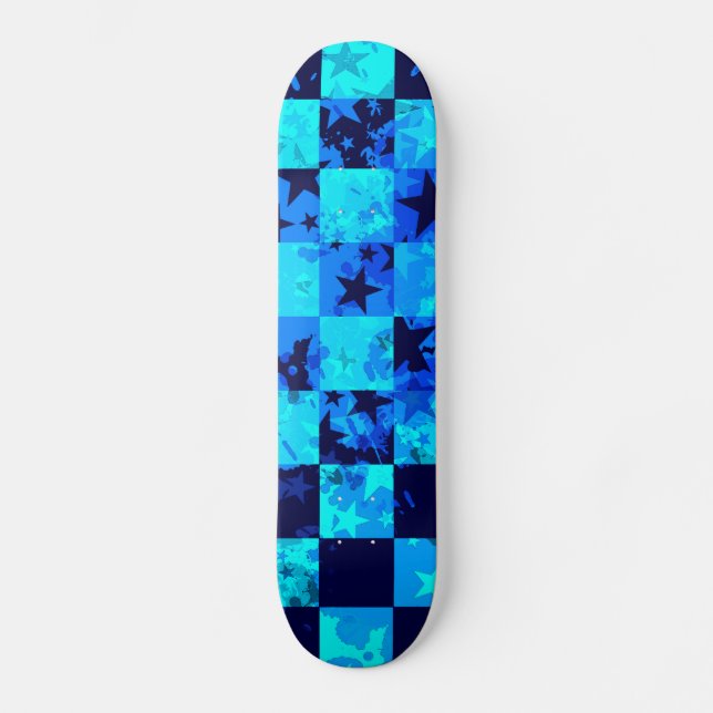Blue Star Schachbrett Skateboard (Vorderseite)