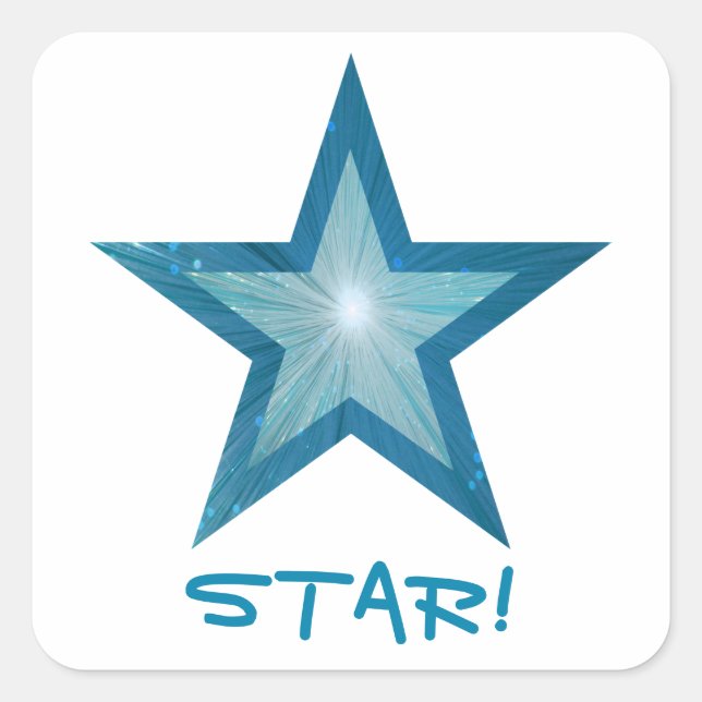 Blue Star 'STAR' Quadrat Aufkleber weiß (Vorderseite)