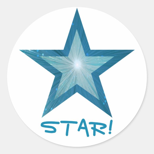 Blue Star 'STAR' runder Aufkleber weiß! (Vorderseite)