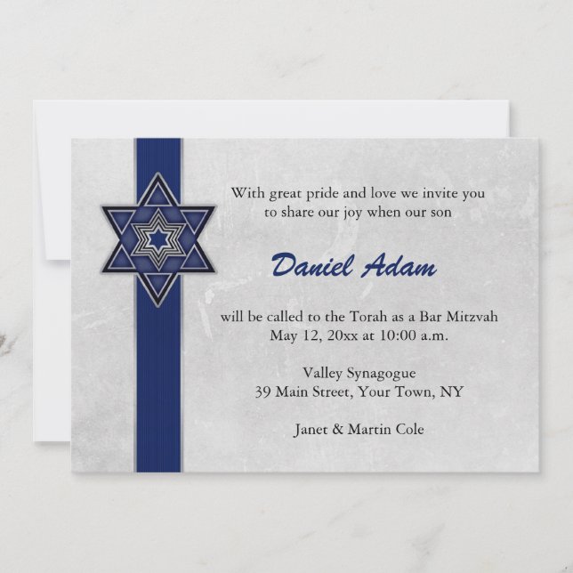 Blue Star Stripe Bar Mitzvah Einladung (Vorderseite)