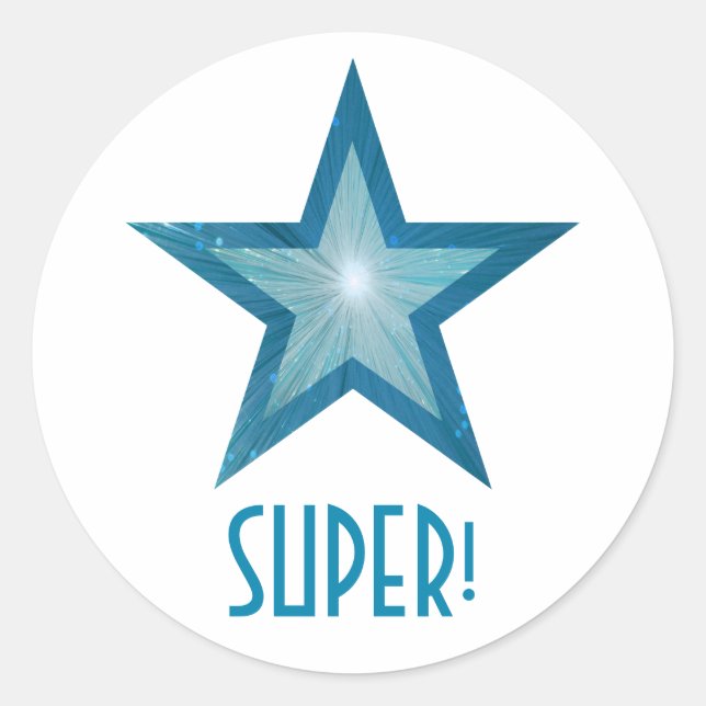 Blue Star "SUPER" runder Aufkleber weiß! (Vorderseite)