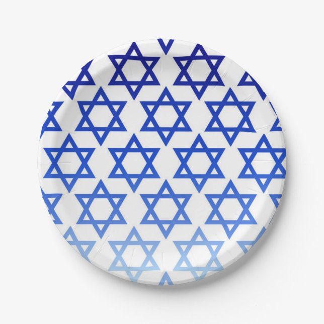 Blue Star von David Happy Hanukkah Jewish Holiday Pappteller (Vorderseite)