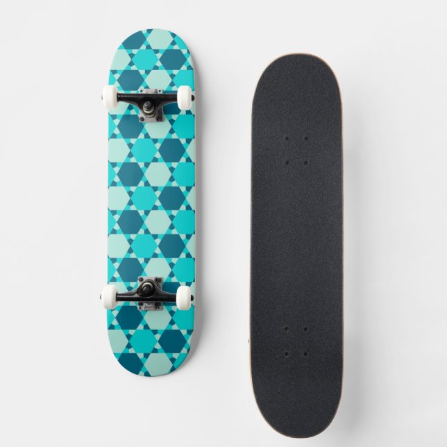 Blue Star von David Optical Illusion Pattern Skateboard (Vorderseite)