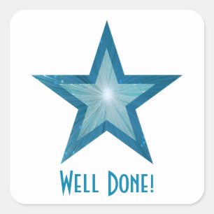 Blue Star 'Well Done' Quadrat Aufkleber weiß