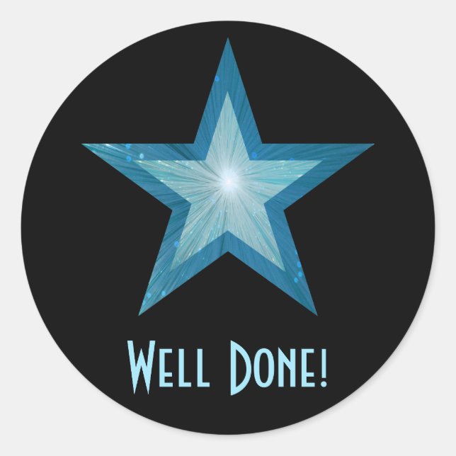 Blue Star 'Well Done' runder Aufkleber schwarz! (Vorderseite)
