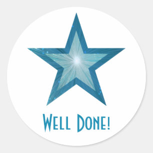 Blue Star 'Well Done' runder Aufkleber weiß!