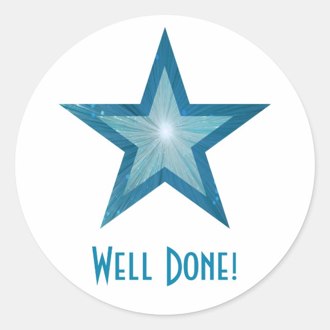 Blue Star 'Well Done' runder Aufkleber weiß! (Vorderseite)