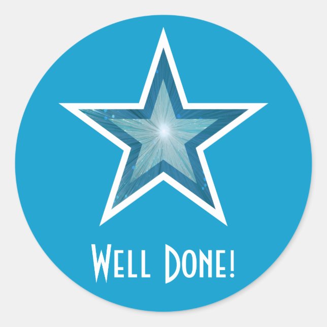 Blue Star 'Well Done' rundes Aufkleber blau! (Vorderseite)