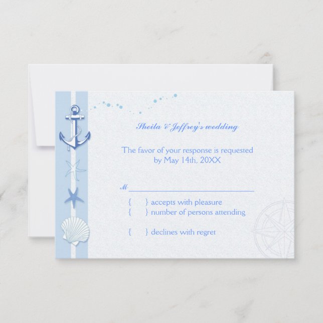 Blue Starfish & Anchor Nautical Wedding RSVP (Vorderseite)
