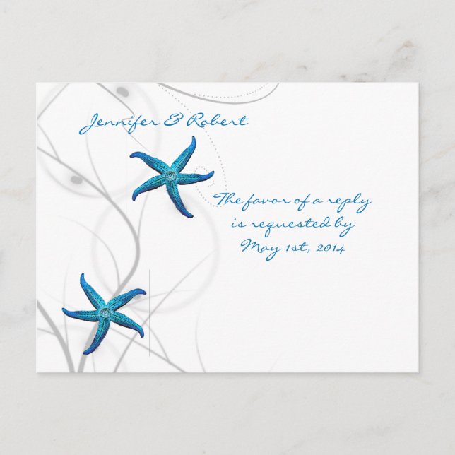 Blue Starfish and Silver Coral UAWG Postcard Einladungspostkarte (Vorderseite)