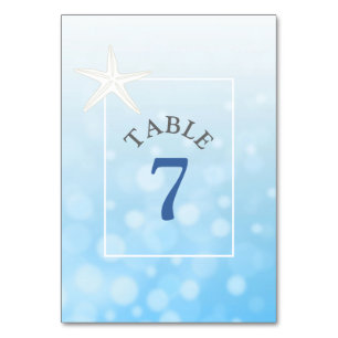 Blue Starfish Beach Wedding Tischnummer Card