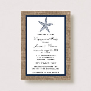 Blue Starfish Burlap Beach Verlobung Dusche Einladung