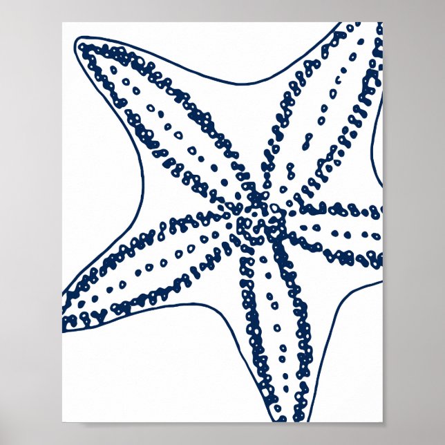 Blue Starfish Coastal Line Art Poster (Vorne)