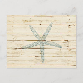 Blue Starfish Imitate Cream Wood Beach Postkarte