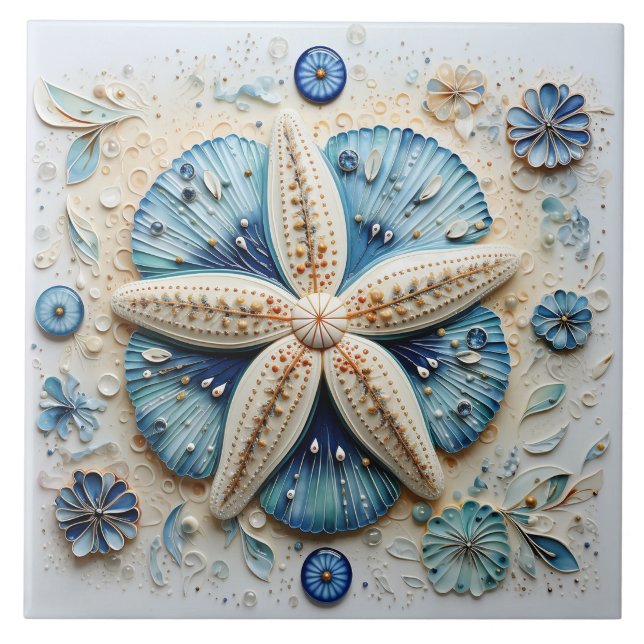 Blue Starfish Mediterranean Beach Theme Fliese (Vorderseite)