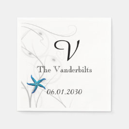 Blue Starfish mit Silver Coral Hochzeit Serviette