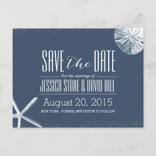 Blue Starfish & Sand Dollar Save the Date Ankündigungspostkarte