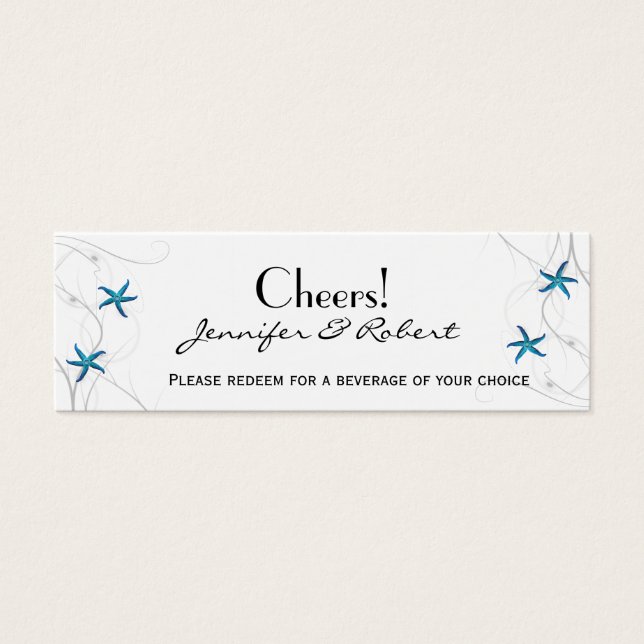 Blue Starfish Silver Coral Wedding Drinks Tickets (Vorderseite)