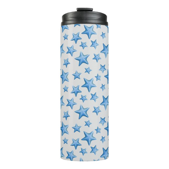 Blue Starfish Summer Beach Wasserküste Thermosbecher (Vorderseite)