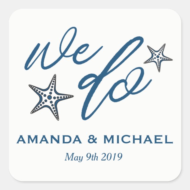 Blue Starfish We Do Blue Beach Wedding Stickers (Vorderseite)